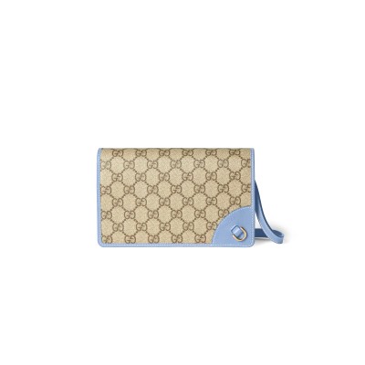 GUCCI GG EMBLEM WALLET WITH LEATHER STRAP 820688 (20*12.5*5cm)